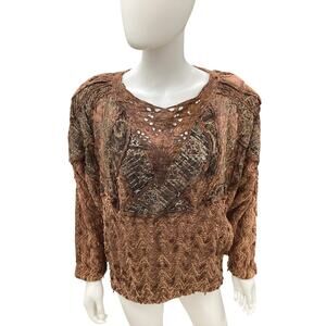 Vintage Caché Top Women’s Size L 100% Rayon 3/4 Sleeve Made In Italy Brown &Gold